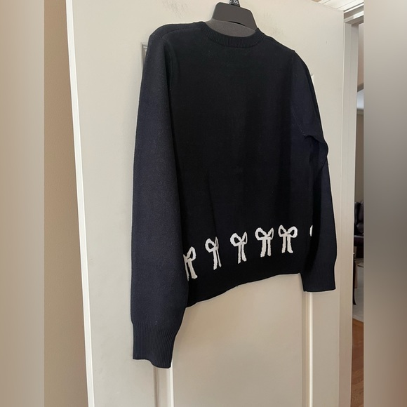 Vigoss Black Cardigan Sweater with White Bow Detail Mixed Media Women’s Size L - Picture 5 of 12